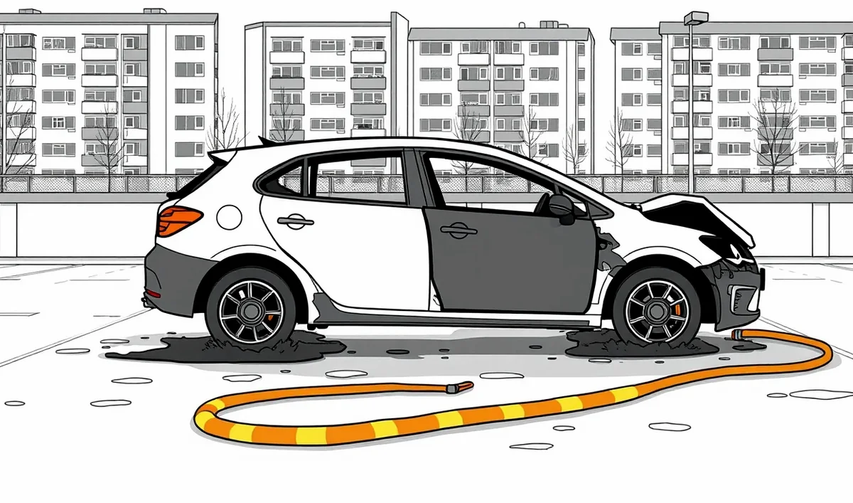 Spálený motorový priestor vozidla po skrate v elektroinštalácii pri obhliadke likvidátorom