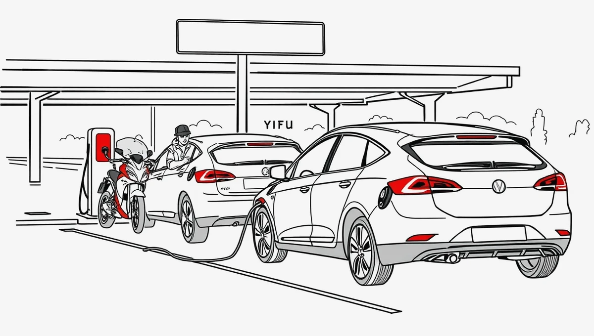 Žlté odťahové vozidlo nakladá elektromobil pomocou hydraulickej plošiny