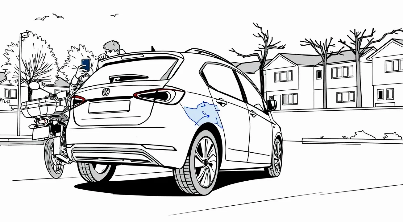 Zmluva o poistení vozidla s perom položená na kapote automobilu