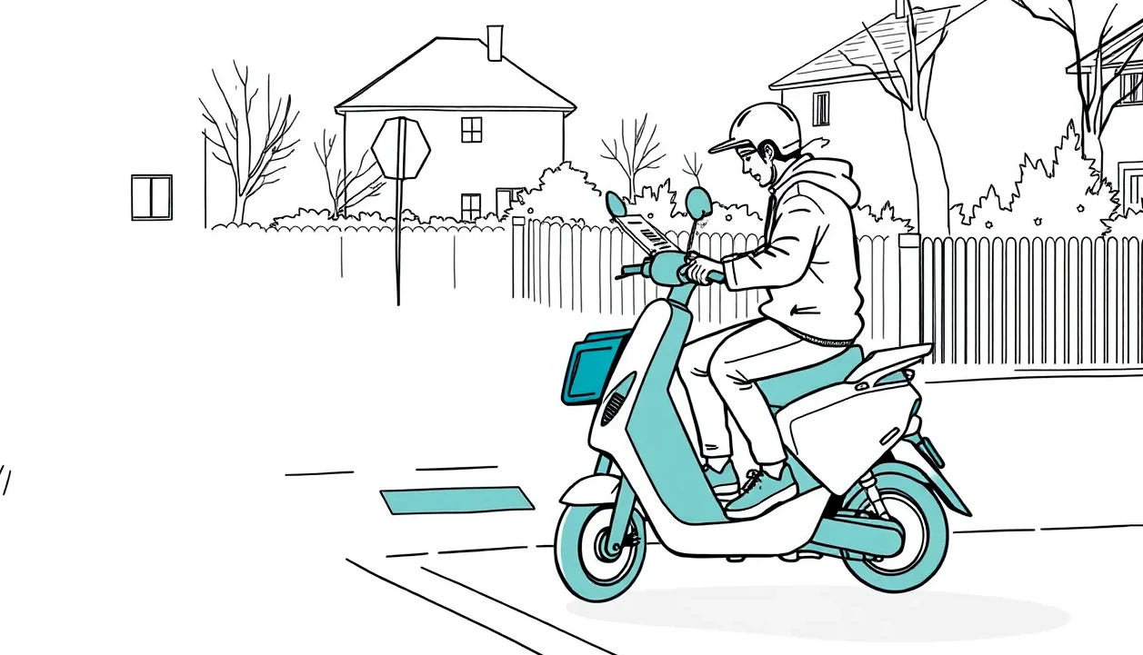Mladý cyklista kontroluje poškodené spätné zrkadlo zaparkovaného auta