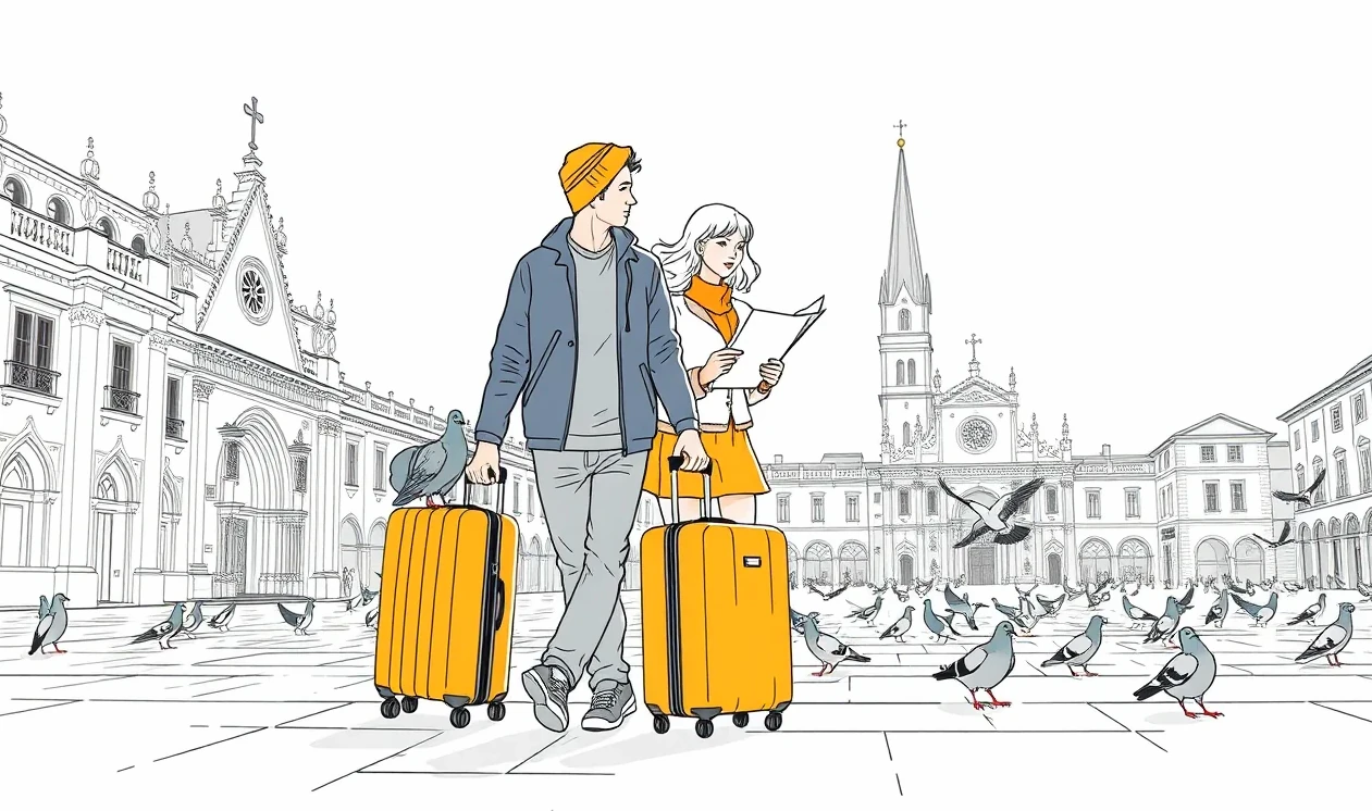 Historická katedrála Duomo v centre Milána s prechádzajúcimi turistami