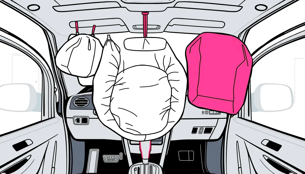 Interiér vozidla s vystrelenými airbagmi vodiča a spolujazdca po dopravnej nehode