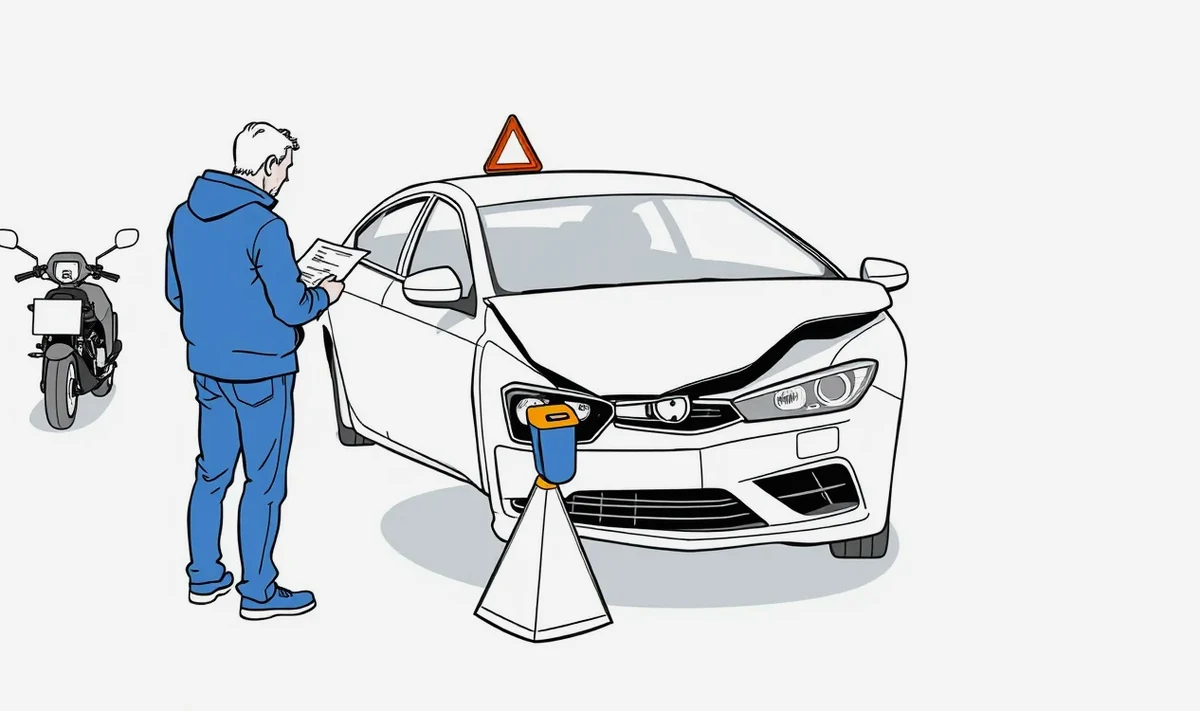 Technik poisťovne zaznamenáva rozsah poškodenia karosérie automobilu po dopravnej nehode