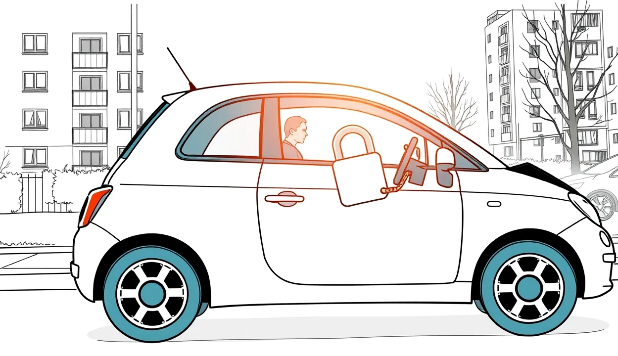 Detail mechanického zámku radiacej páky a kľúča v interiéri moderného auta