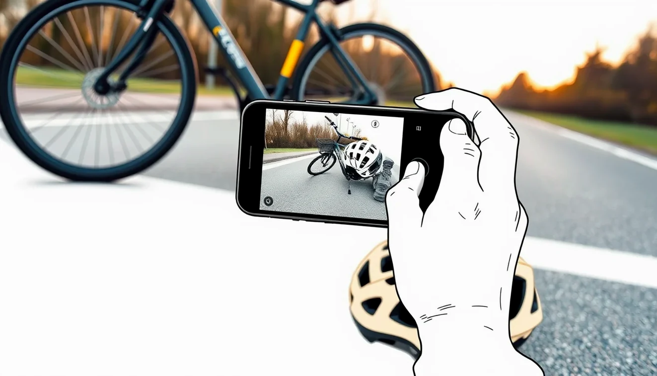 Cyklista kontroluje poškodené koleso bicykla po kolízii na ceste