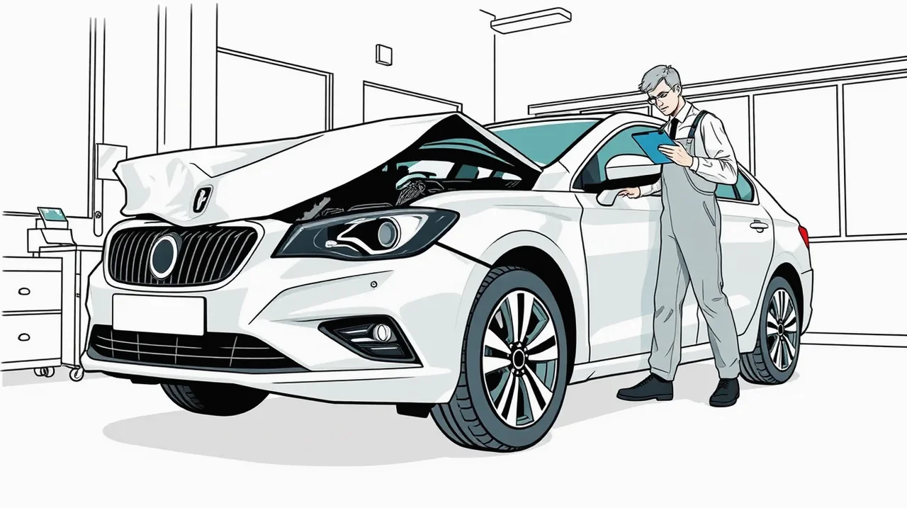 Automechanik kontroluje poškodené zavesenie kolesa na zdviháku v servise