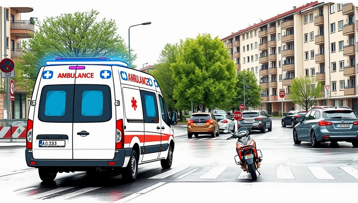 Dopravná nehoda osobného auta a sanitky na svetelnej križovatke