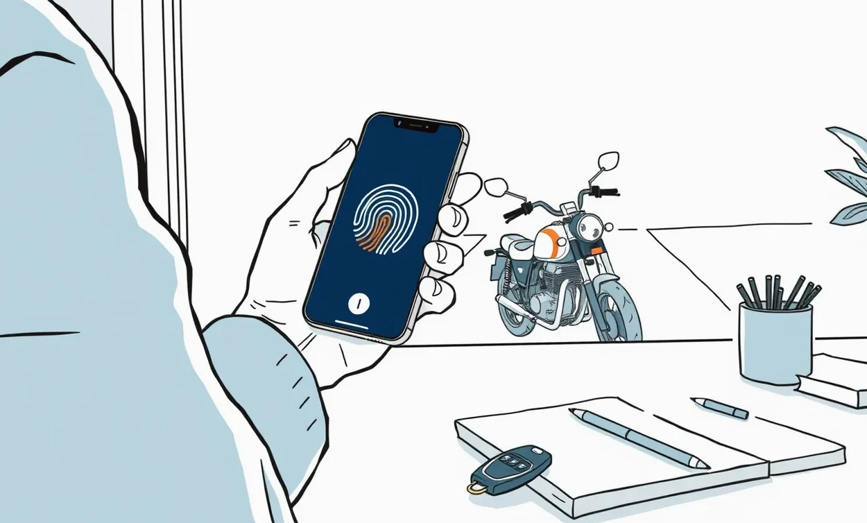 Vodič drží v ruke smartfón so zobrazenou digitálnou zelenou kartou pred autom