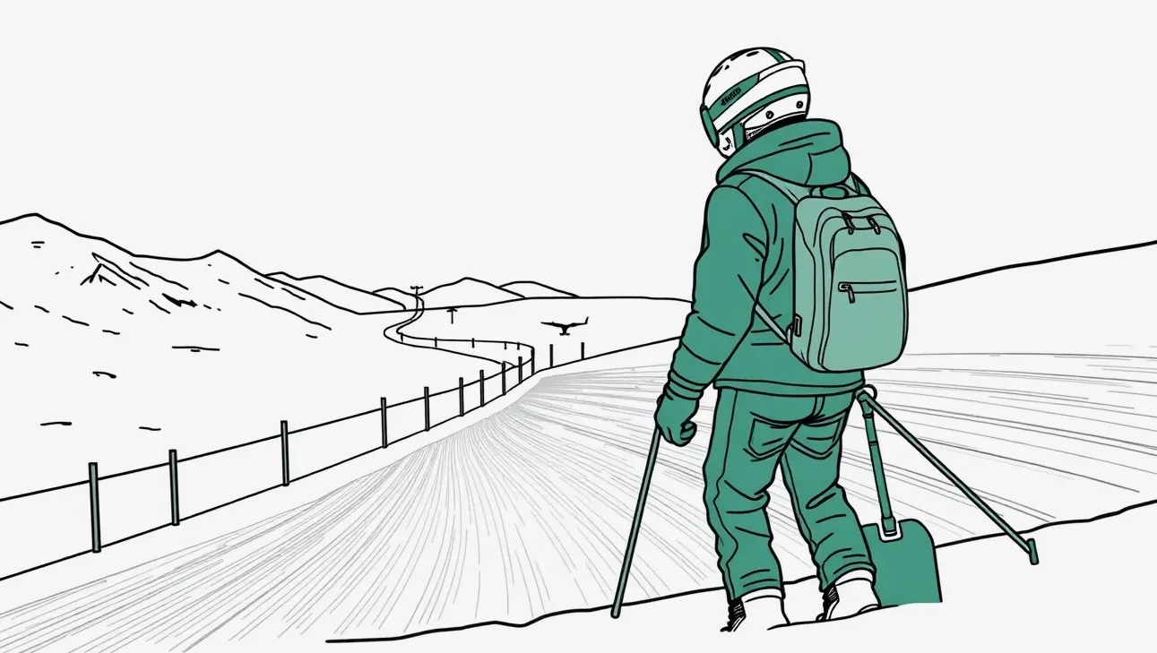 Lyžiar v hlbokom snehu mimo vyznačenej zjazdovky v horskom teréne
