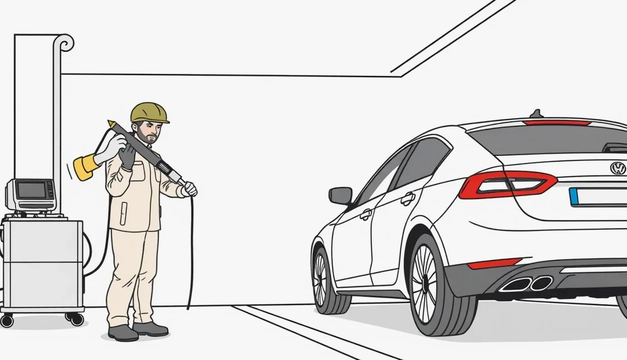 Technik na kontrolnej linke kontroluje podvozok a brzdy osobného auta