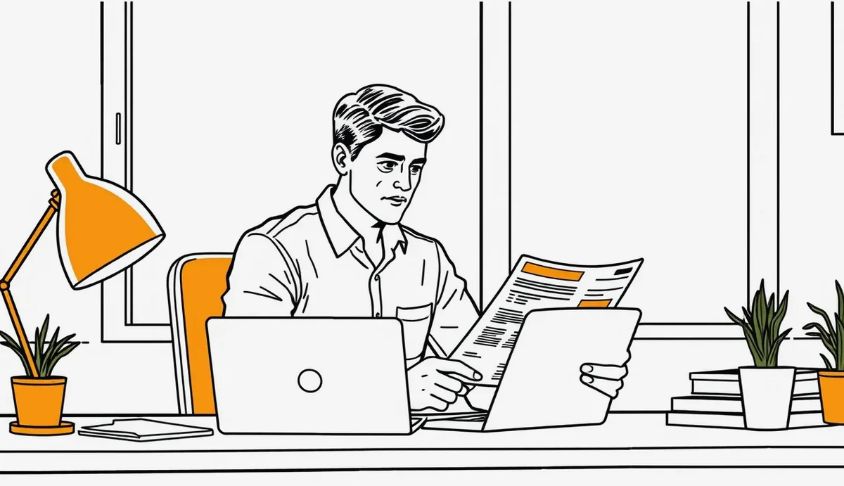 Podnikateľ kontroluje v kancelárii technický preukaz a poistnú zmluvu k vozidlu