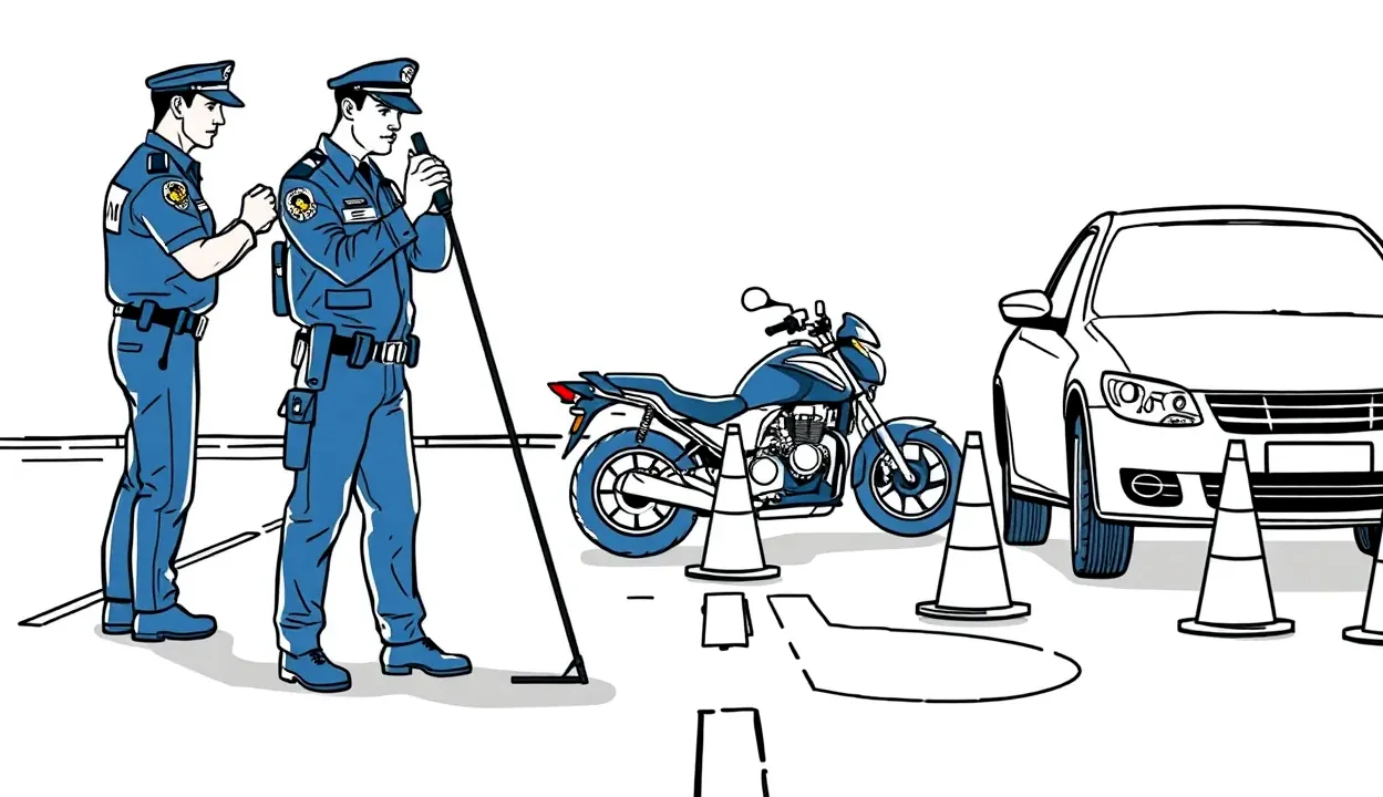 Dopravný policajt spisuje záznam pri dvoch poškodených autách na križovatke
