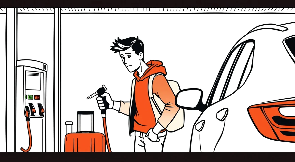 Manažér kontroluje zmluvné podmienky prenájmu auta pred cestou do zahraničia