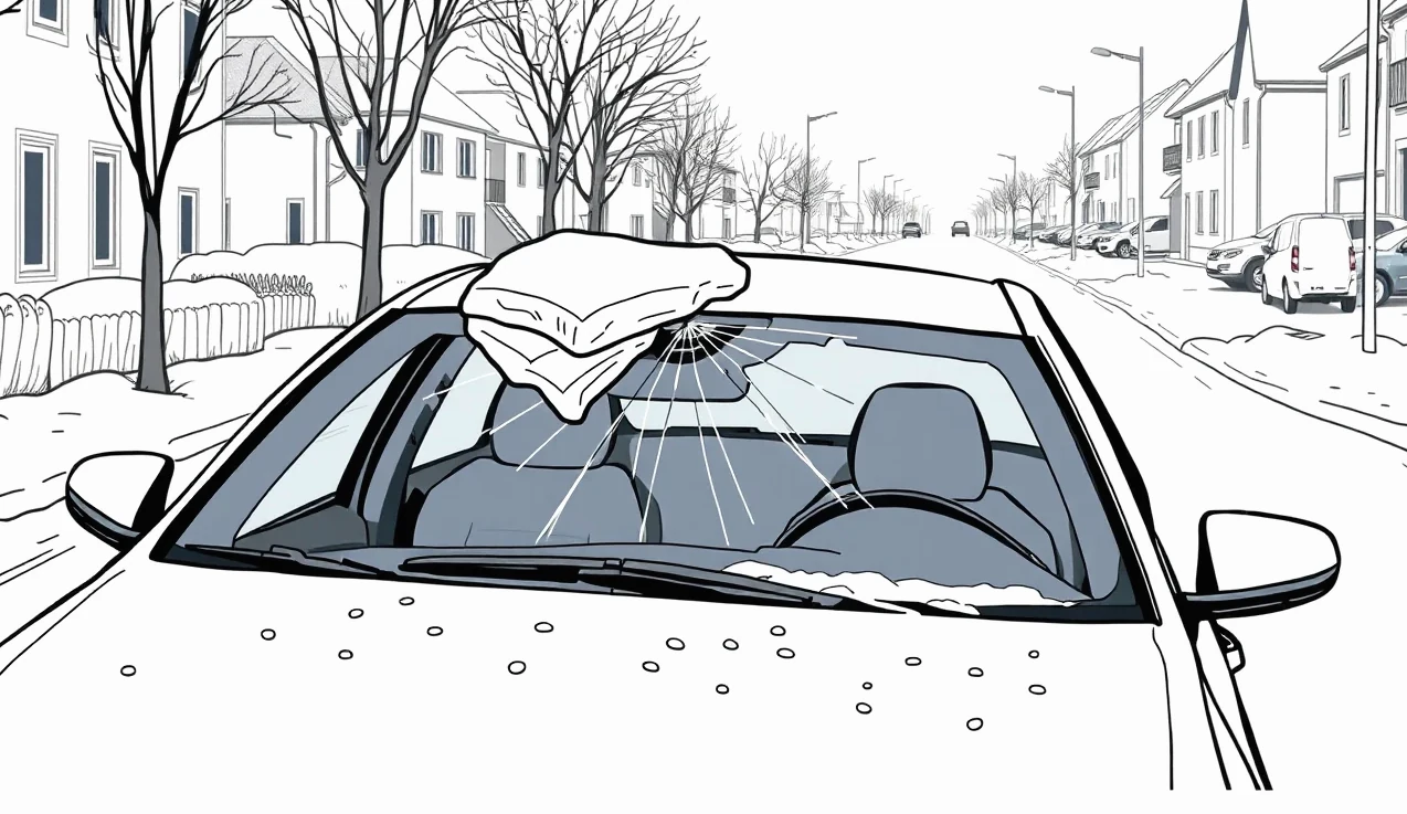 Zaparkované osobné auto na zasneženej ulici pod šikmou strechou bytového domu