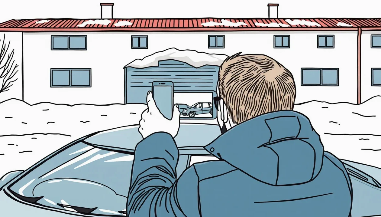 Detail poškodenej kapoty a čelného skla vozidla zasypaného ťažkým snehom a ľadom