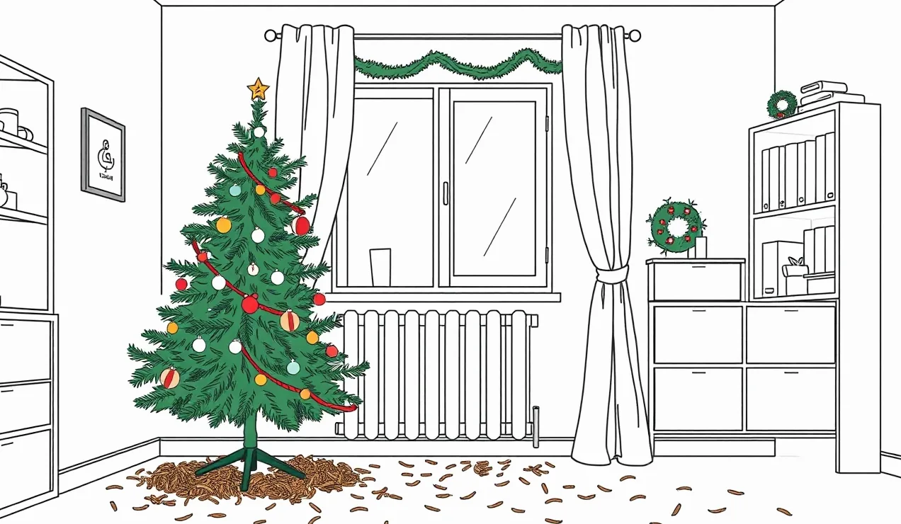 Práškový hasiaci prístroj pripravený v rohu obývačky vedľa adventného venca