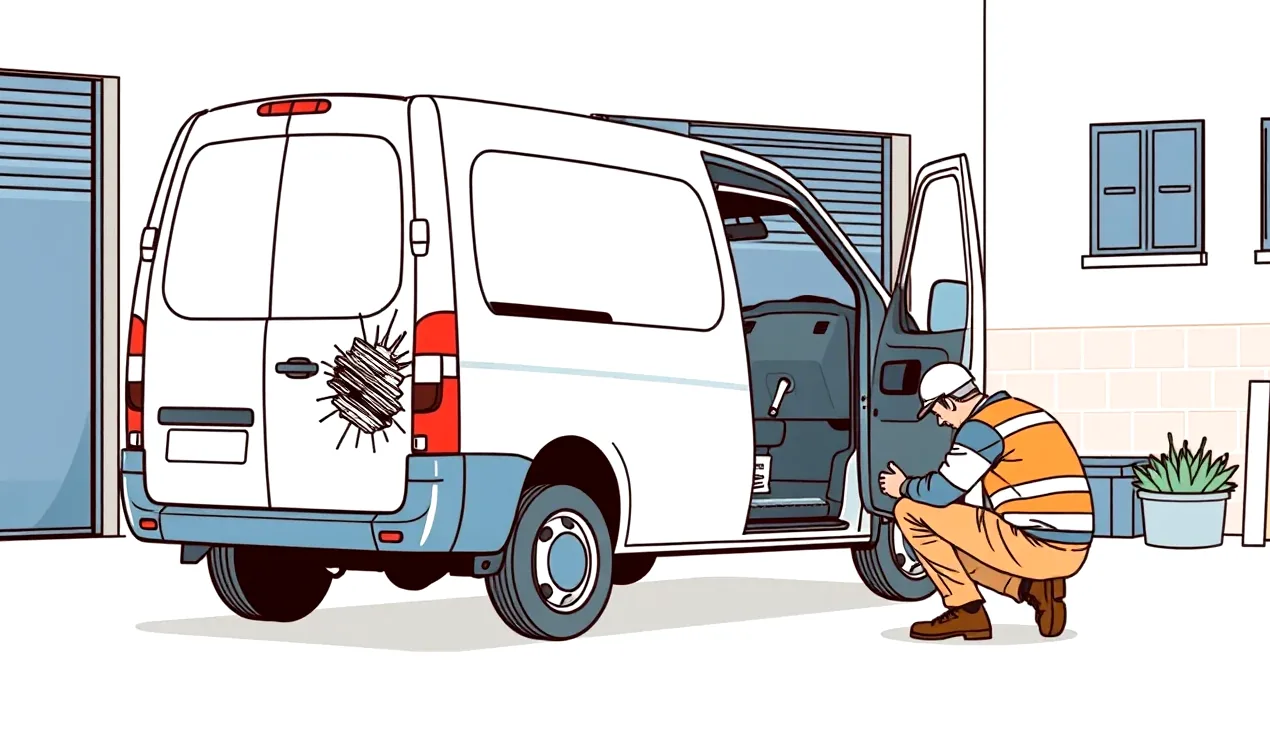 Vodič vypisuje záznam o nehode pri poškodenom služobnom automobile
