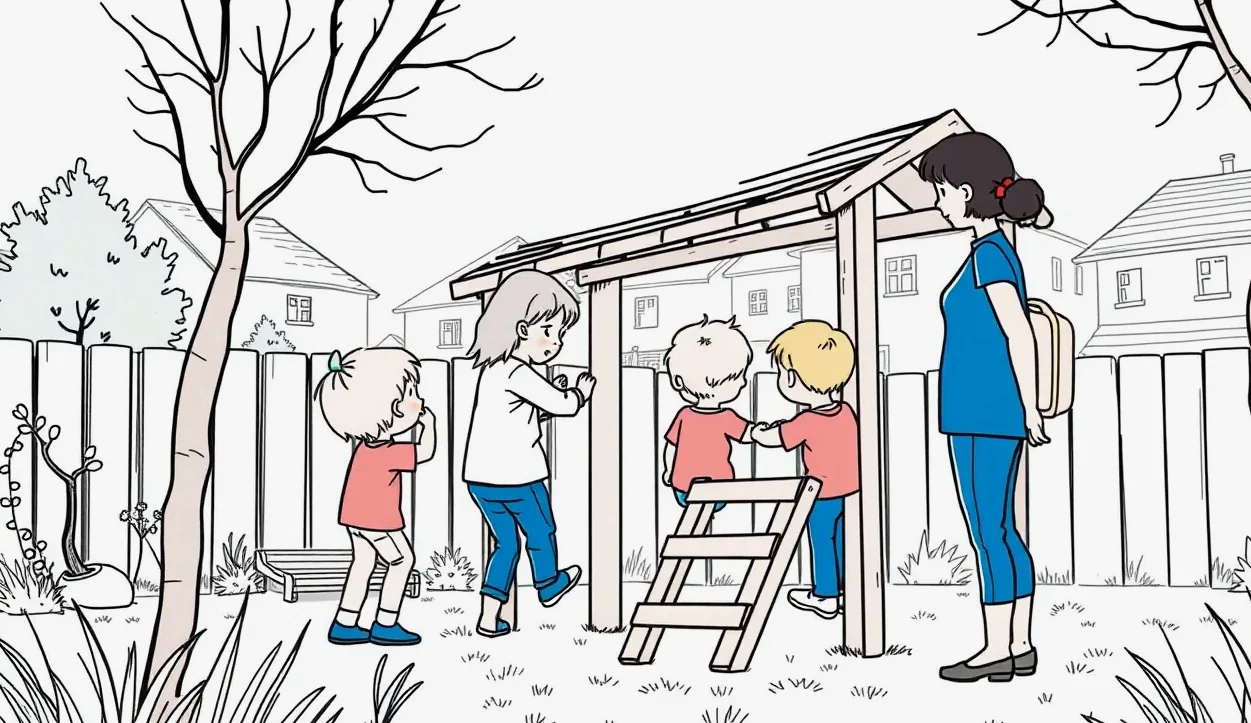 Detské ihrisko materskej školy s preliezačkami počas letných prázdnin