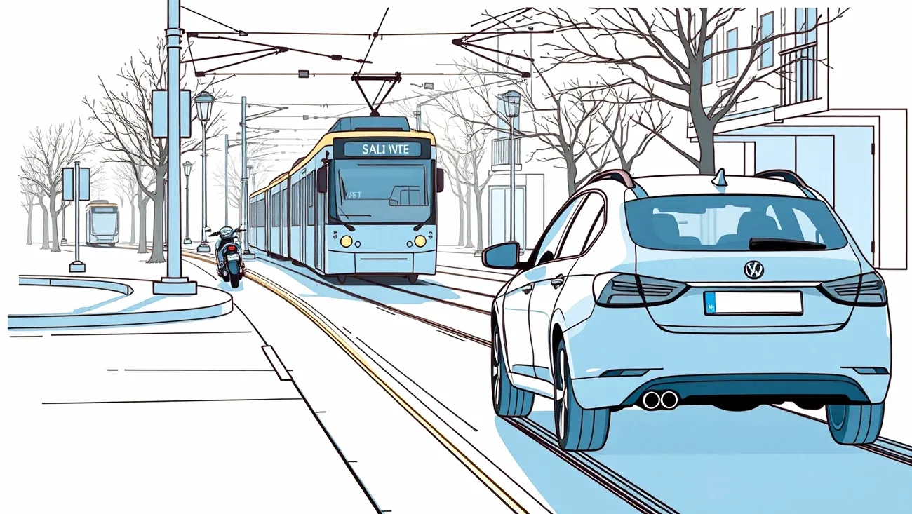 Vodič označuje nepojazdné auto výstražným trojuholníkom na električkovej trati